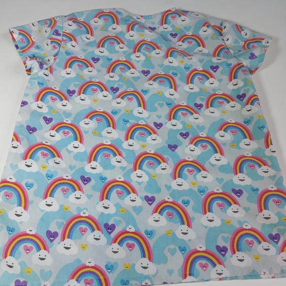 Scrubs Sort Sleeve Top Womens Blue Multi Rainbow Hearts, Small - Picture 12 of 12